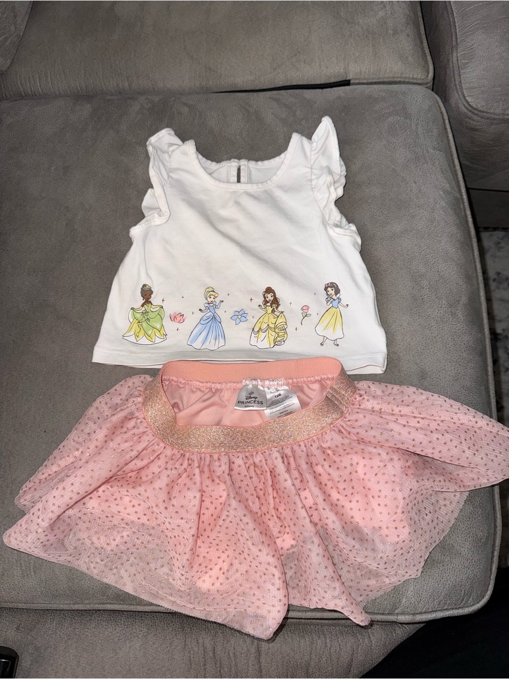 Baby Girl Disney Princess White Tank Top & Pink Glitter Tulle Tutu Skirt Set